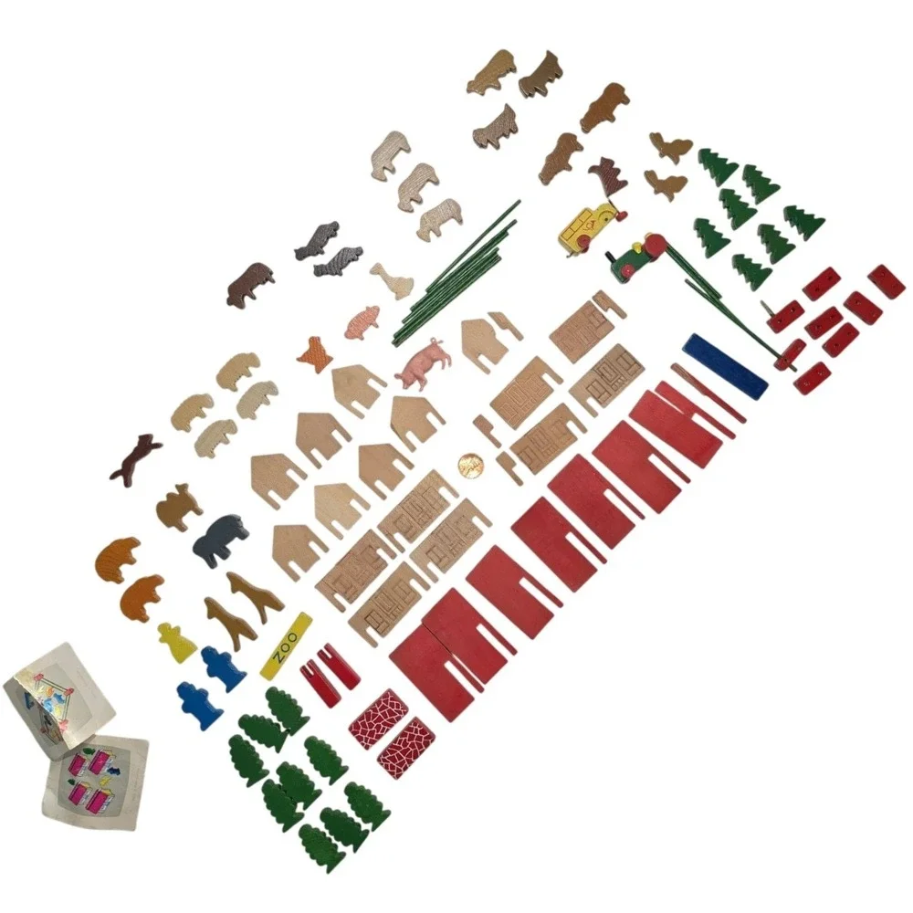 Vintage Lorenz Spiel Welt West Germany wood zoo farm toy building‎ blocks play